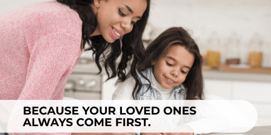 image of female caregiver with a young girl reading with a banner reading because your loved ones always come first. This symbolizes the need for background checks in canada