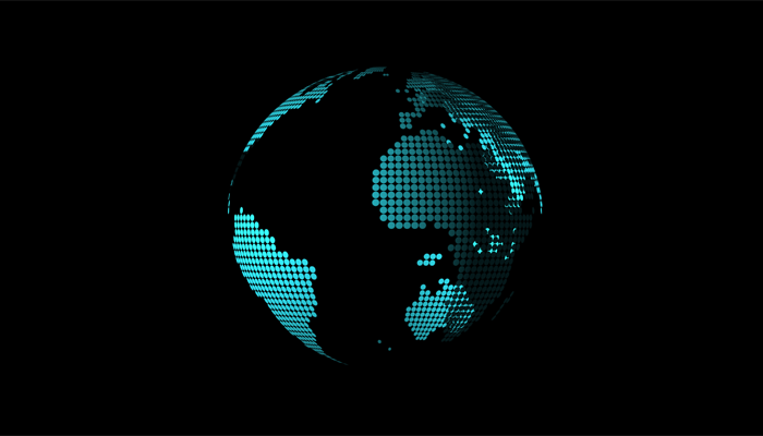 image depicting social media checks. Black background with sphere earth with blue dots